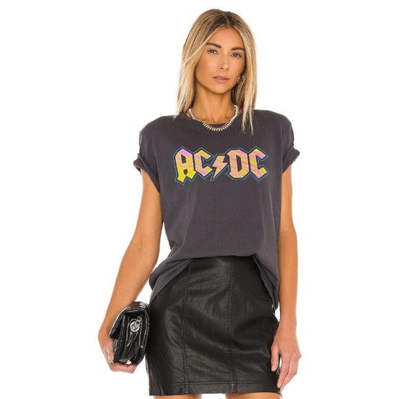 Junk Food Clothing Tops - Junk Food AC/DC Neon Zebra Vintage Tee Meteorite & Pigment Black